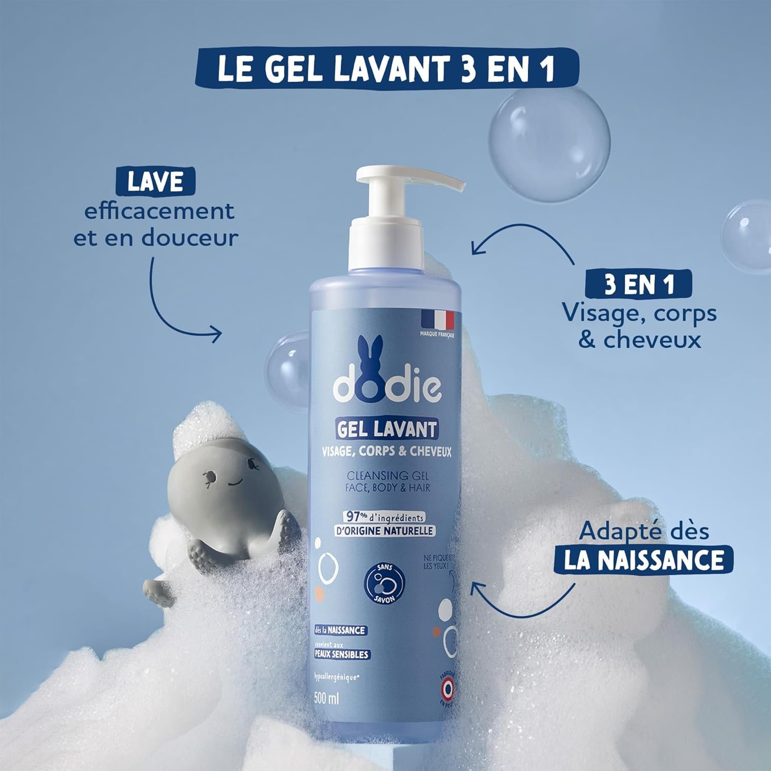 Dodie - Gel lavant 3en1, Dès la naissance, 1L