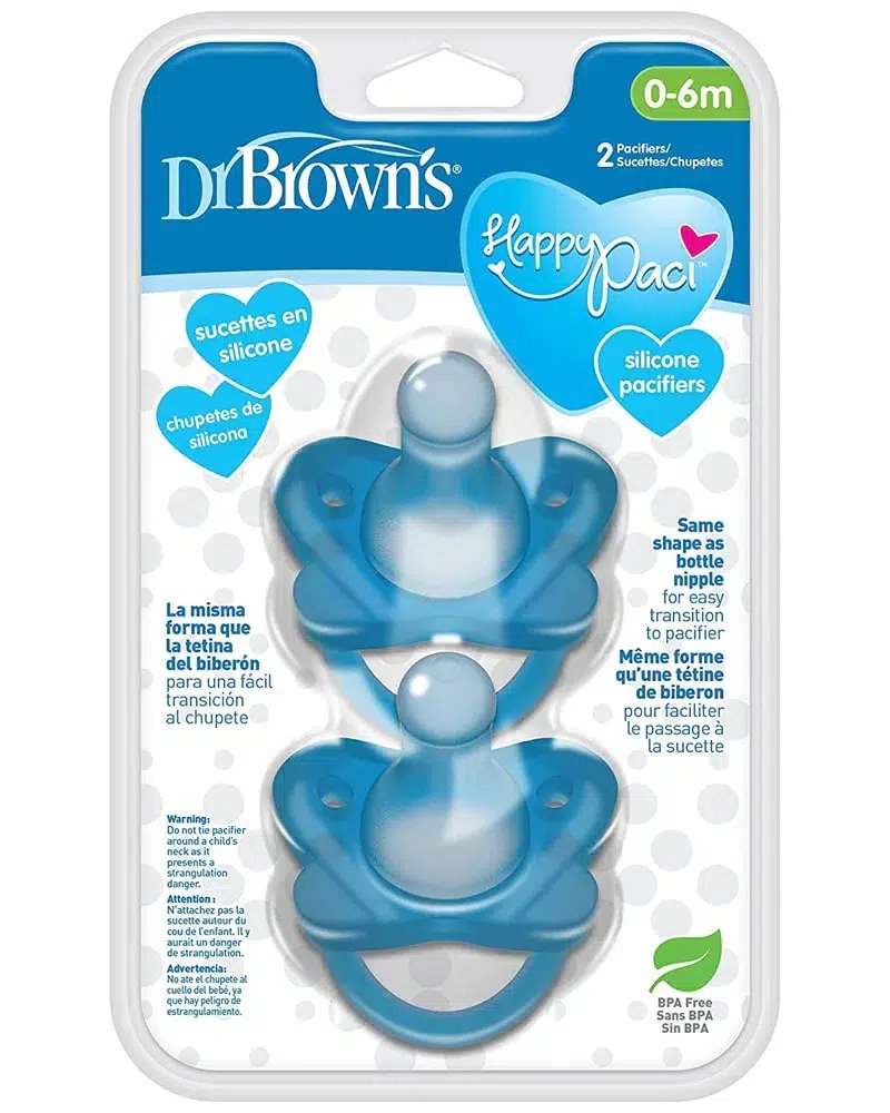 Pack de 2 Sucettes en silicone Dr. Brown’s HappyPaci 0M+ – Bleu
