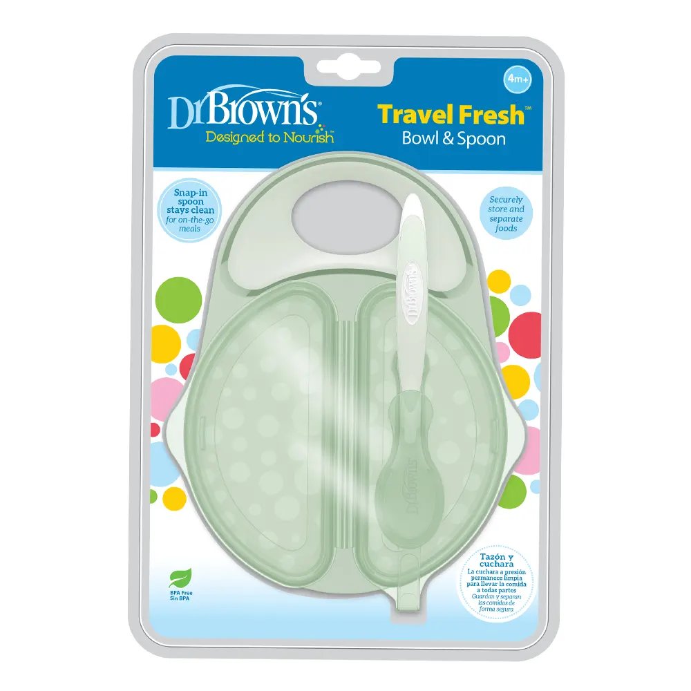 Dr. Brown’s Bol et cuillère à couvercles Travel Fresh™ 4M+  - Vert