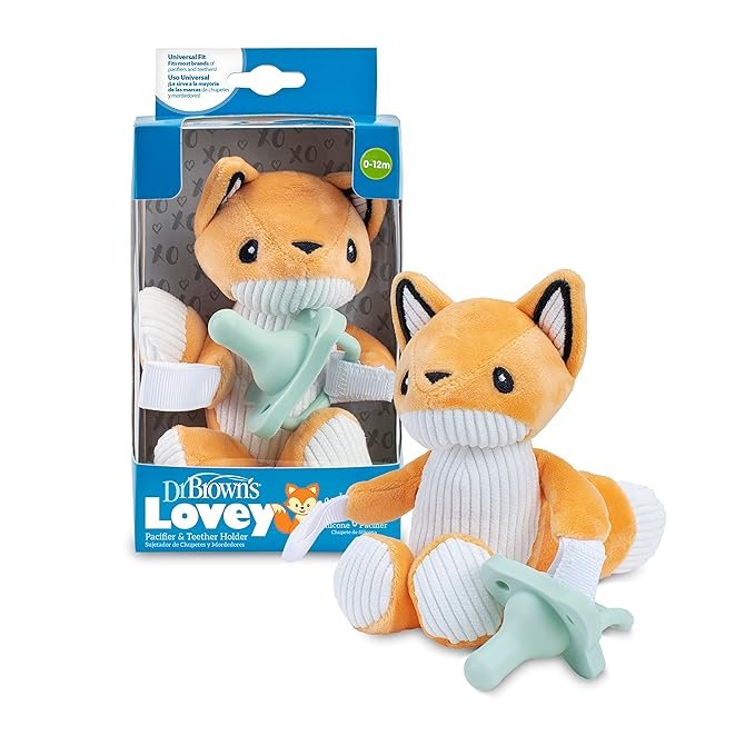 Porte-tétine et anneau de dentition Dr. Brown's Lovey, 0 mois et plus, renard et bleu sarcelle