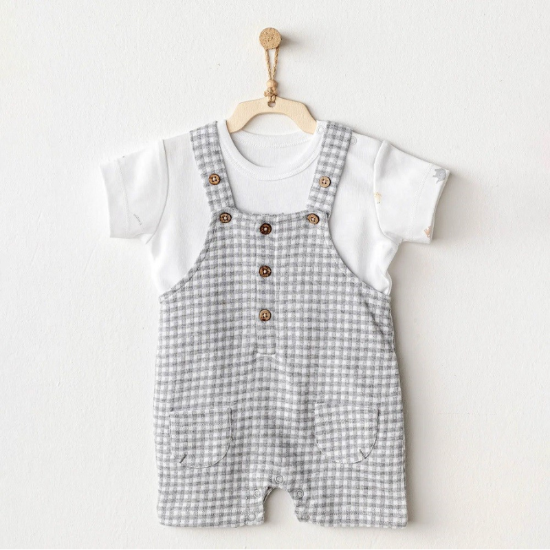 Ensemble salopette d'été Andywawa pour bébé garçon - Little King Gray