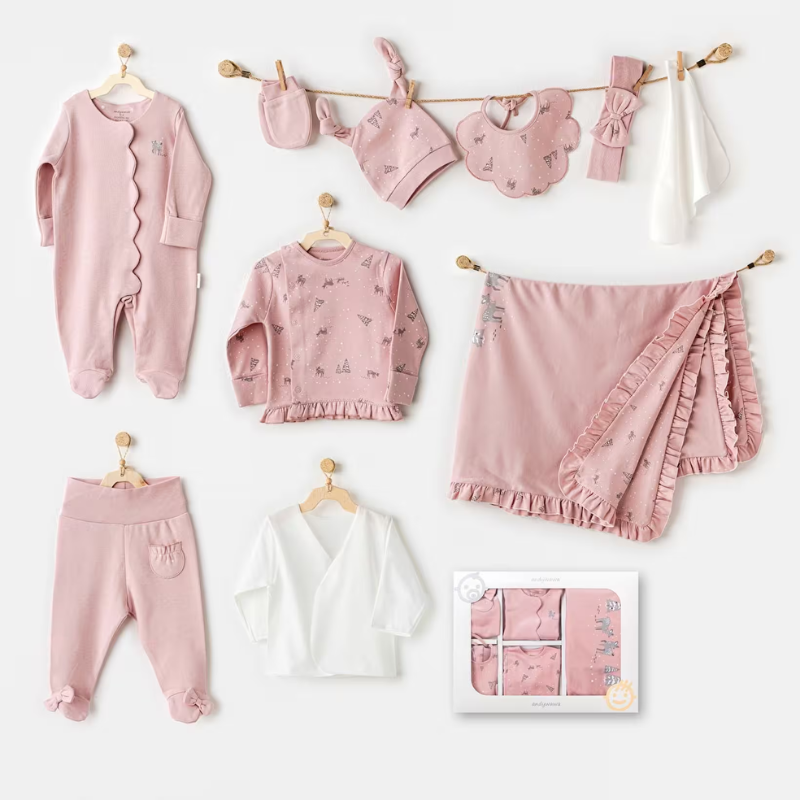 Andywawa Coffret nouveau-né  10 pièces de sortie d'hôpital pour Fille - motif Gazelle Rose