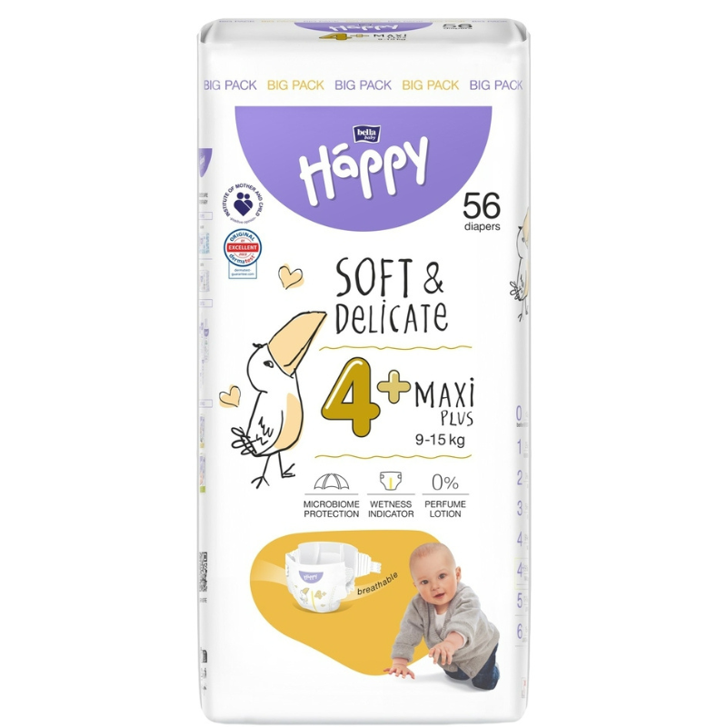Couches Happy Taille 4+ (9-20kg) 56 unités