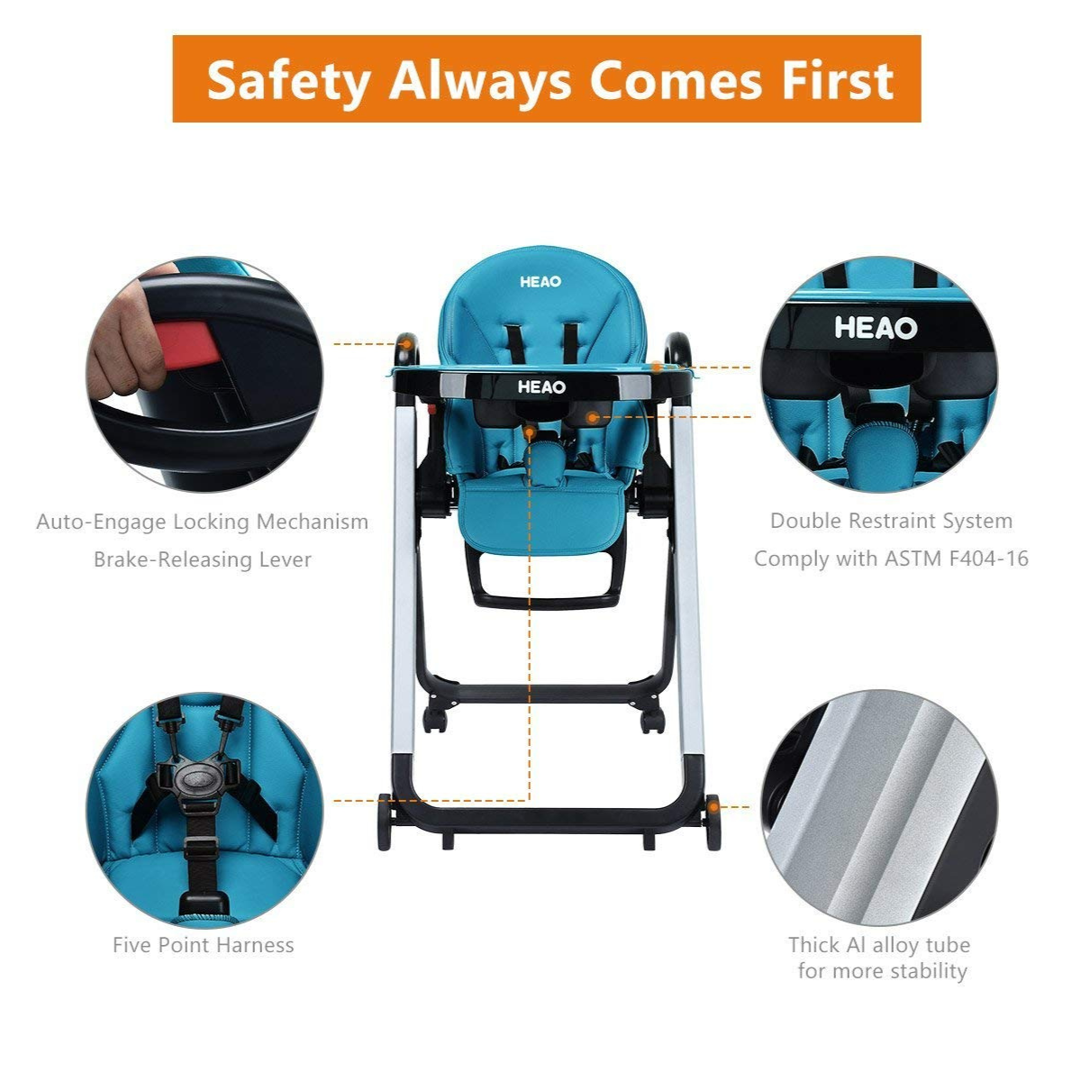 Chaise haute HEAO pour bébé – Coloris bleu