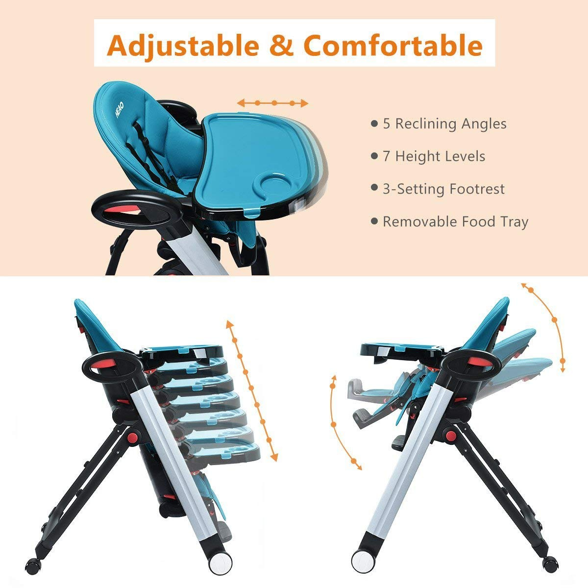 Chaise haute HEAO pour bébé – Coloris bleu