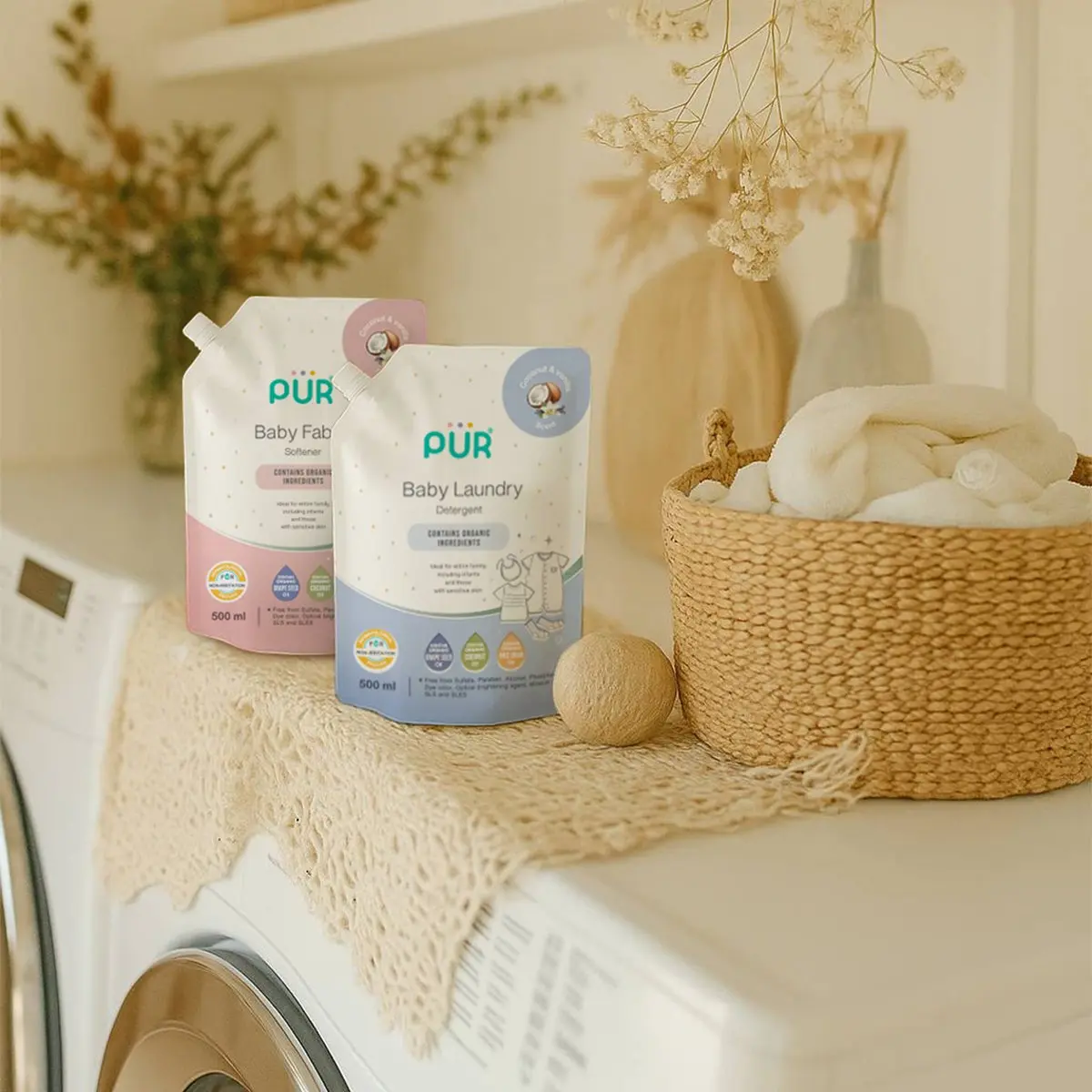 Adoucissant pour linge bébé PUR, formule extra douce, 500 ml