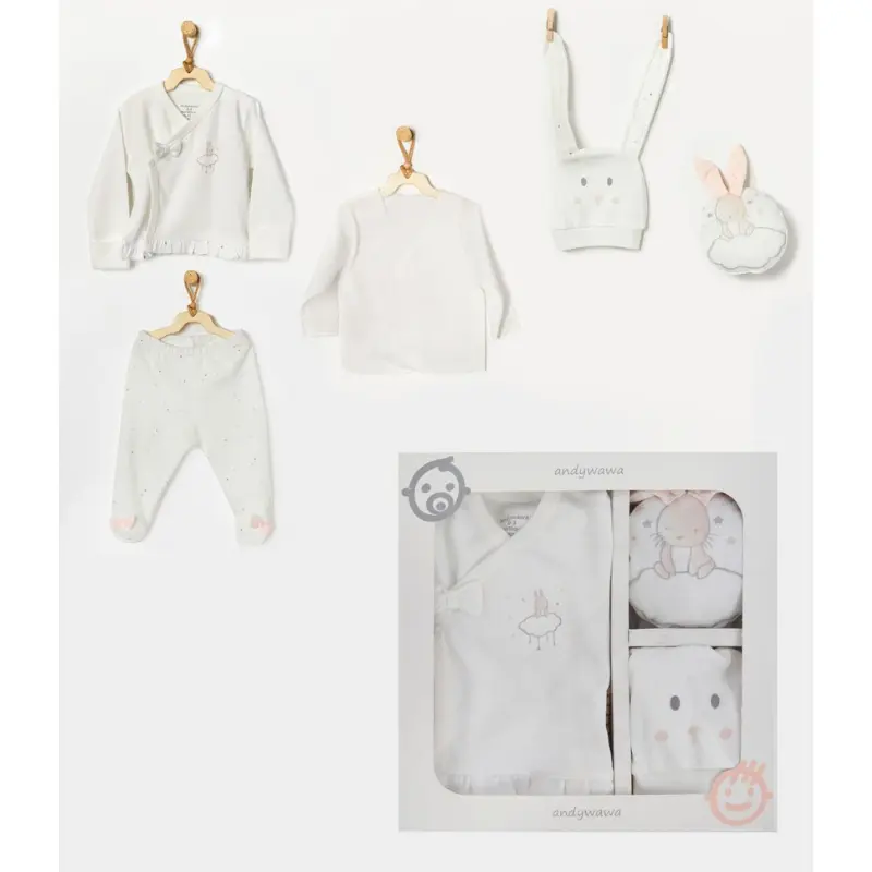 xx Andywawa Ac22340 Ensemble bébé fille 5 pièces motif lys écru, sortie d'hôpital