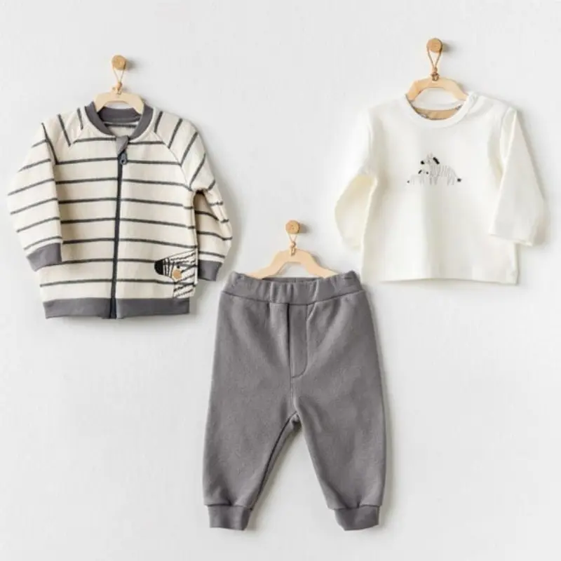 xx Andywawa AC24160 Ensemble bébé 3 pièces Petit Zèbre Écru Gris