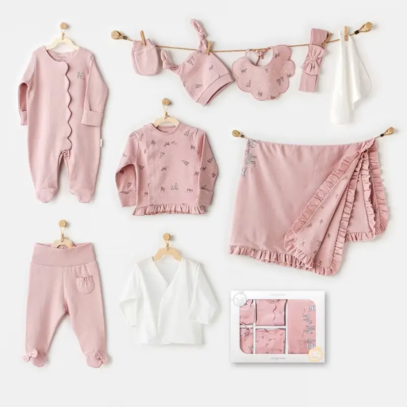 Andywawa Coffret nouveau-né  10 pièces de sortie d'hôpital pour Fille - motif Gazelle Rose