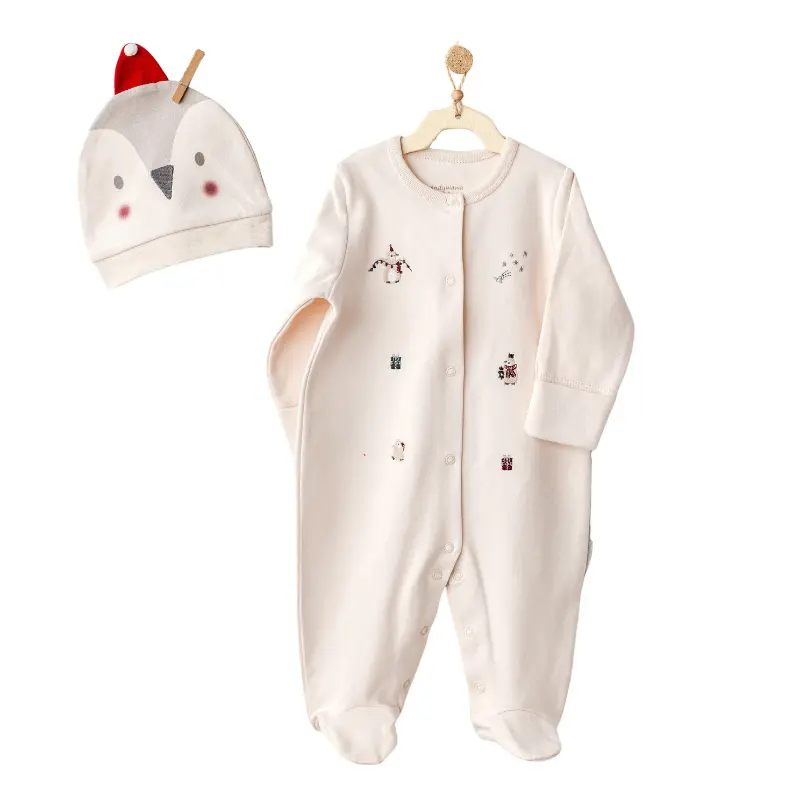 xx Andywawa Grenouillère et bonnet à imprimé pingouin crème