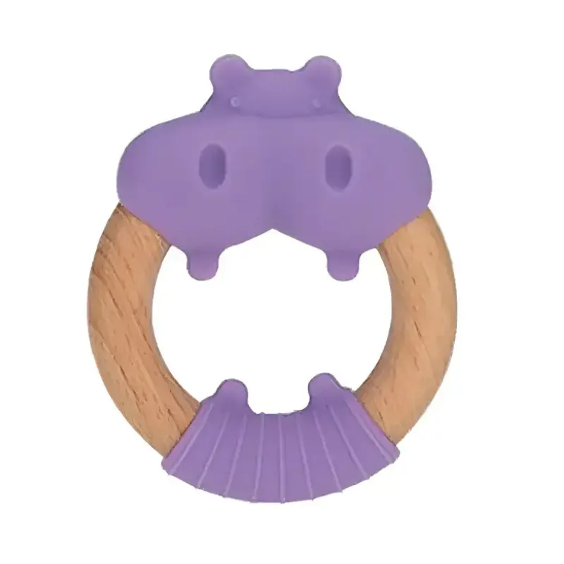xx Anneau de Dentition en Bois et Silicone 3m+ - Hippopotame