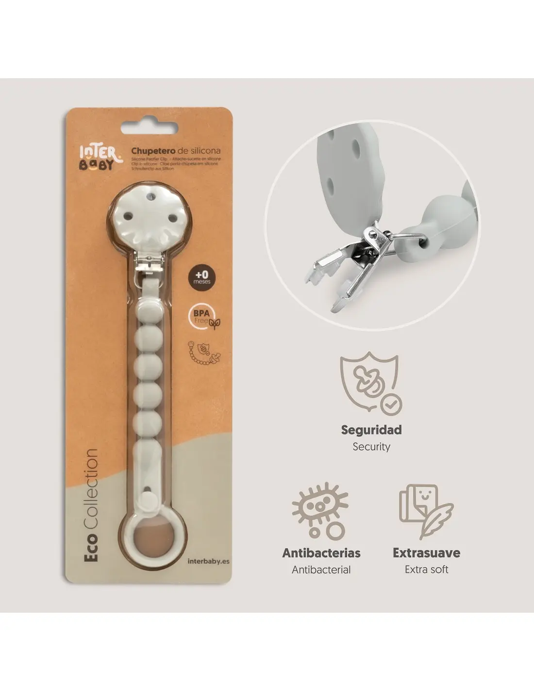 Attache-tétine en silicone - Gris