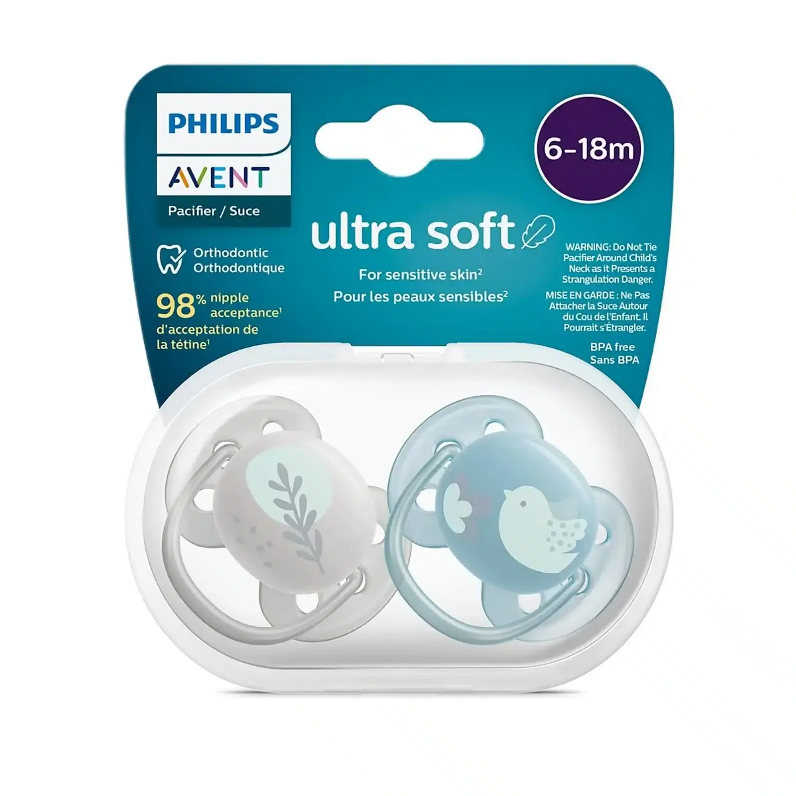 xx Avent Lot de 2 Sucettes Soft 6-18m -Garçon