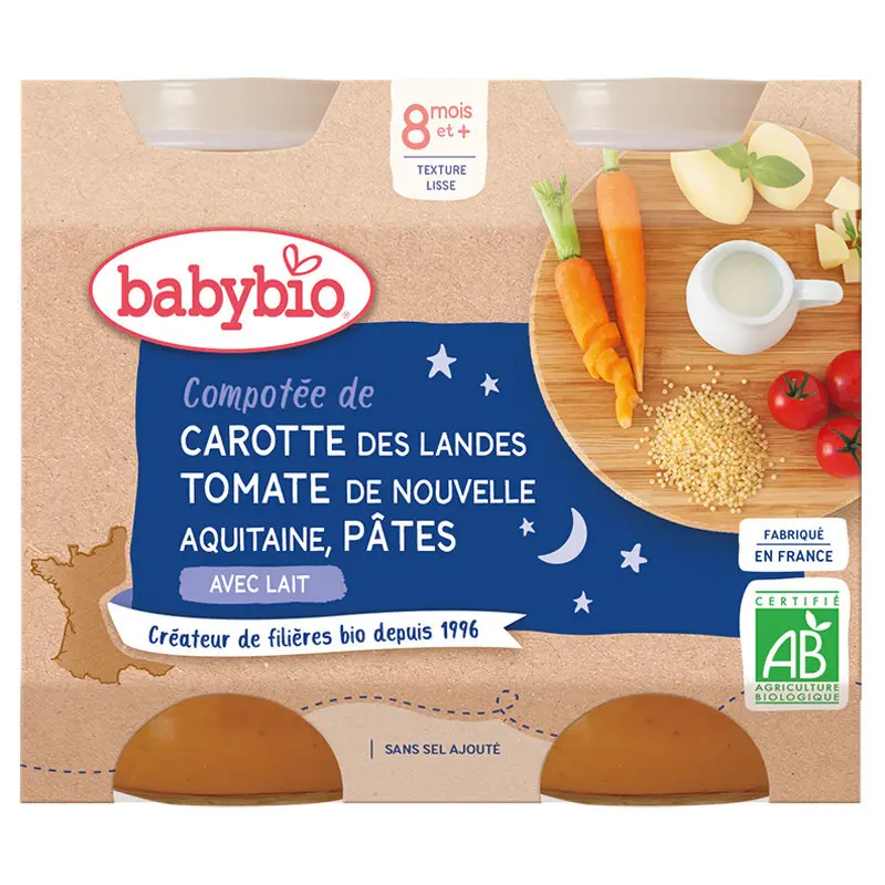 xx babybio Compotée de Carotte des Landes Tomate Pâtes 2x200g