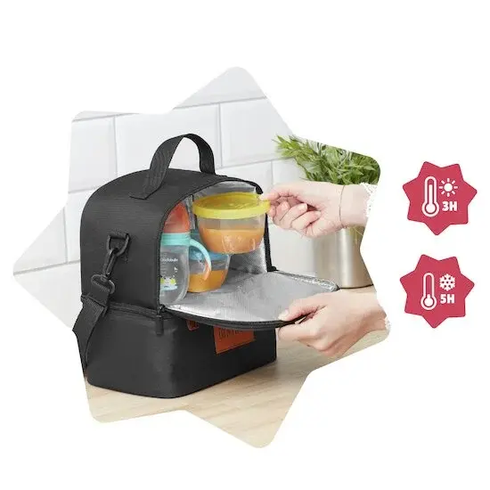 Badabulle Sac isotherme repas, 2 compartiments Gris/Blanc