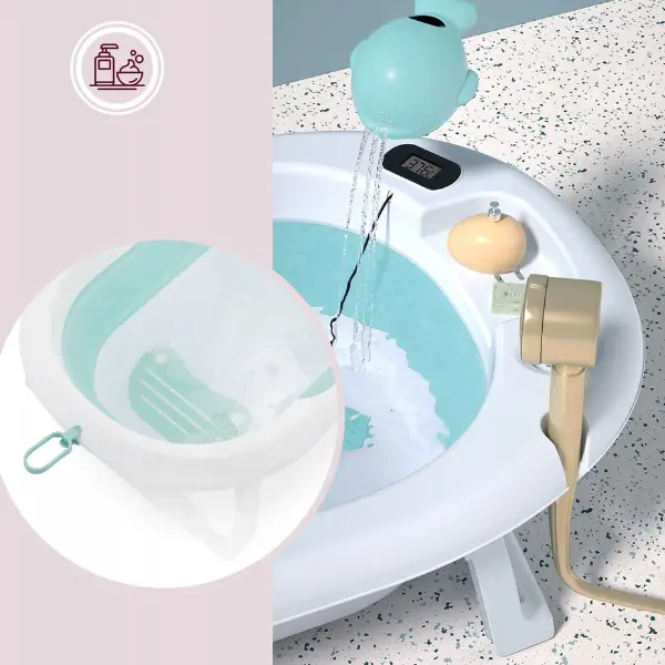 Baignoire Bébé Pliable avec Coussin Ergonomique Antidérapant - Blue
