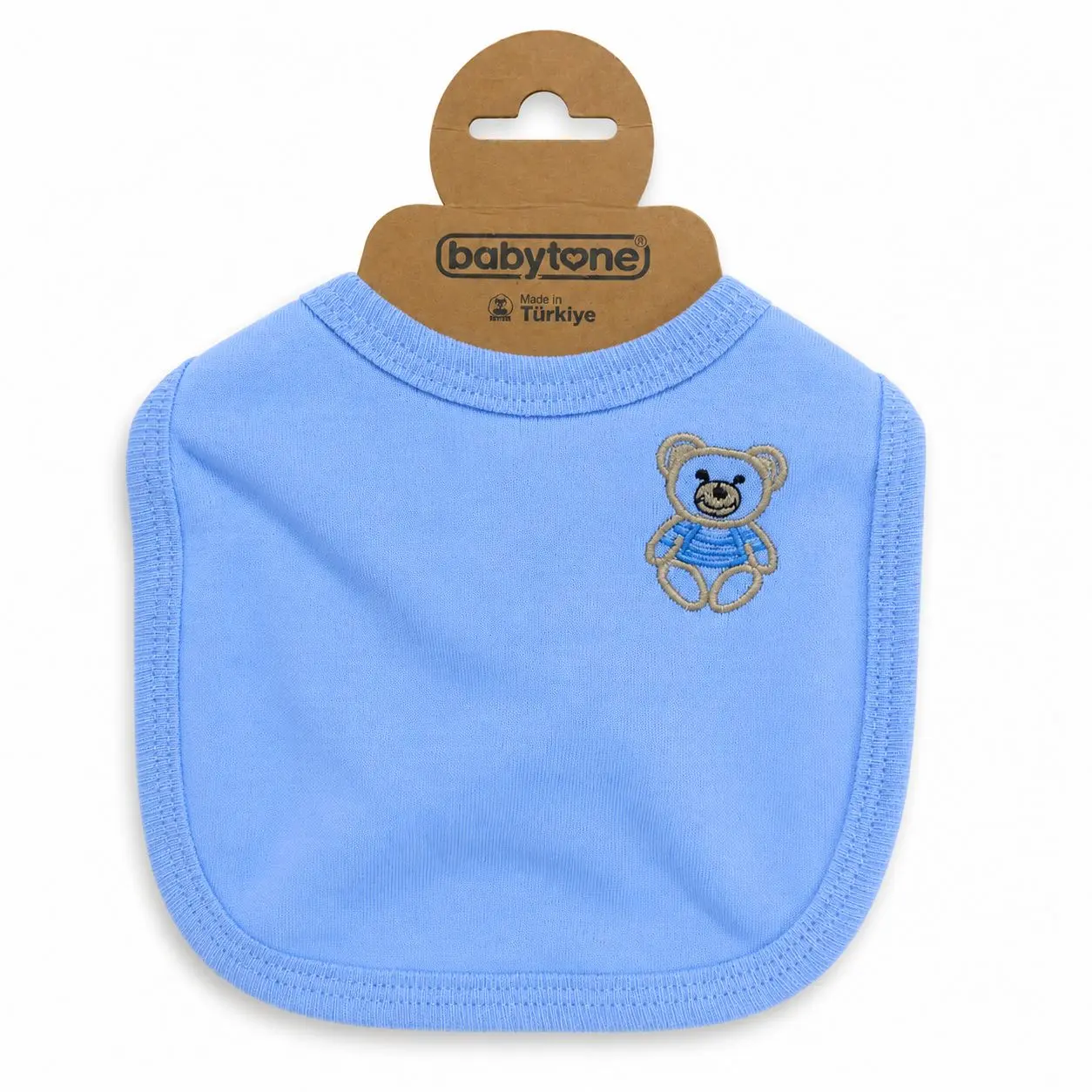Bavoir Bébé Bleu Ciel Babytone – En Coton avec Motif Ourson Brodé