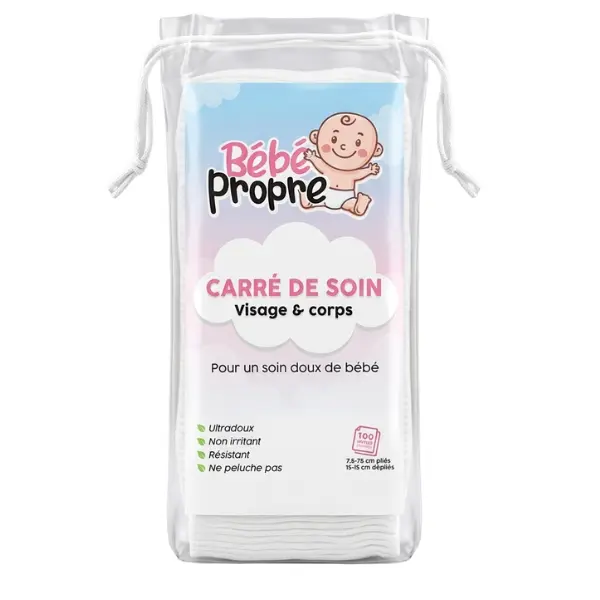 Bébé Propre - Carrés de Soin pour Bébé (Pack de 100 unités) – Visage et Corps – Ultra doux