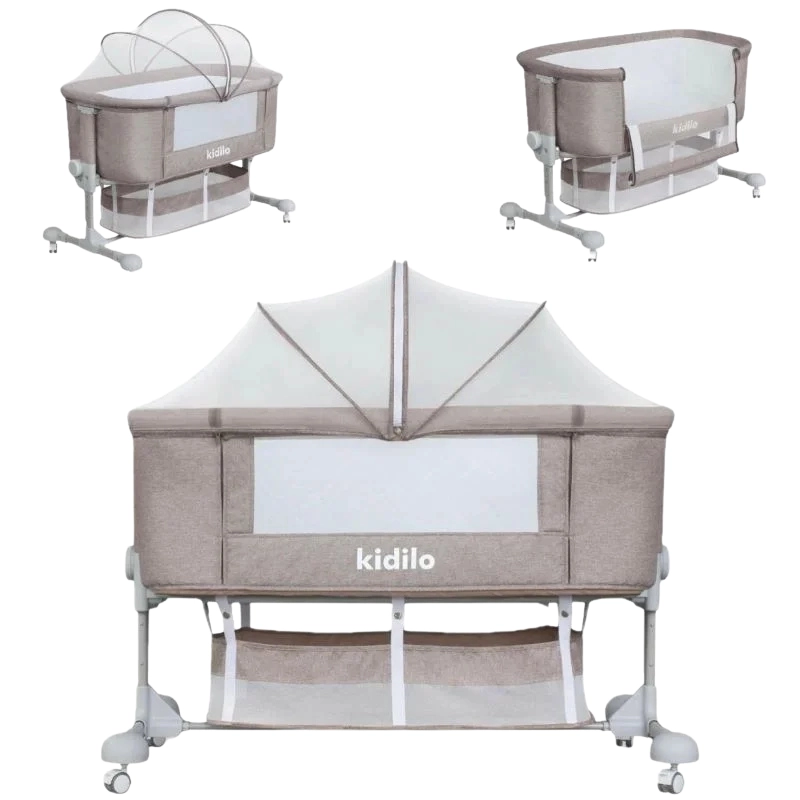 Berceau Bébé Multifonction Kidilo – Moustiquaire et Roulettes – Beige