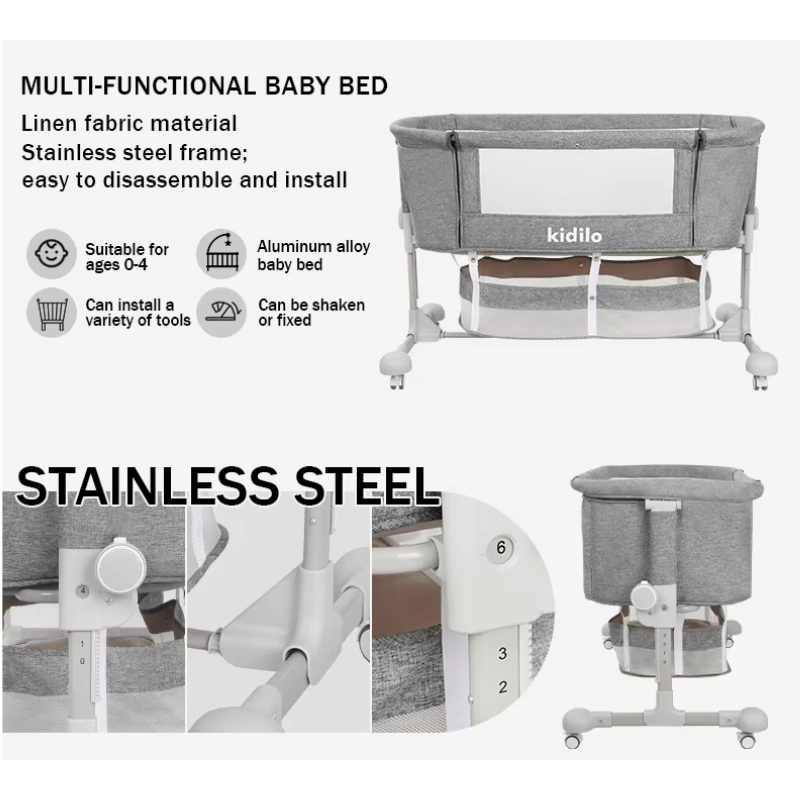 Berceau Bébé Multifonction Kidilo – Moustiquaire et Roulettes – Beige