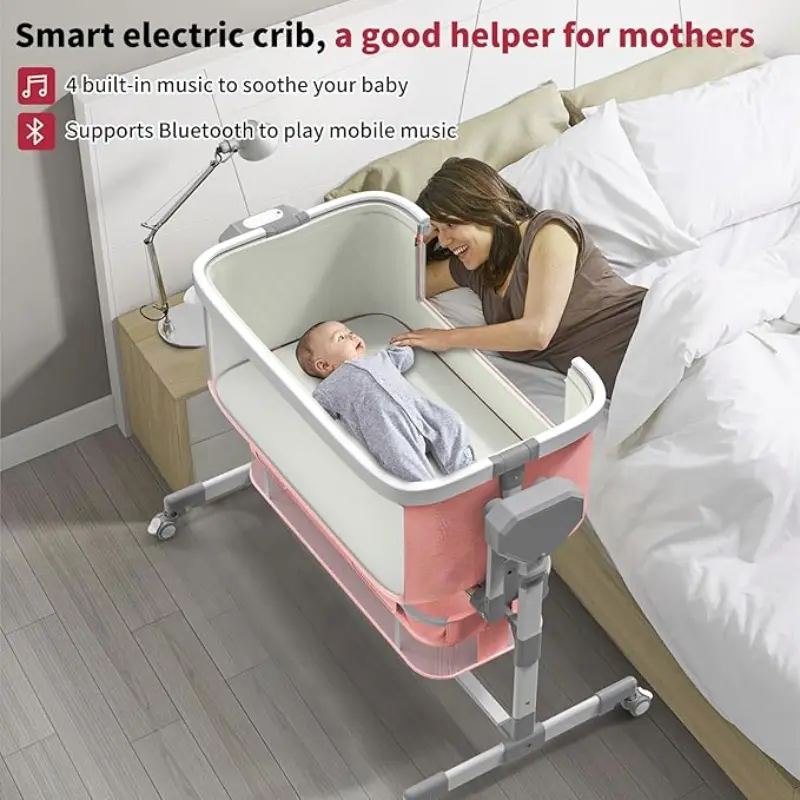 Berceau Électrique Bébé Multifonction avec Balancement Automatique Télécommande et Moustiquaire Rose - kidilo