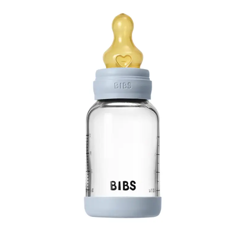 Biberon en Verre 120ml avec Tétine en Latex Débit lent – BIBS - Baby Blue