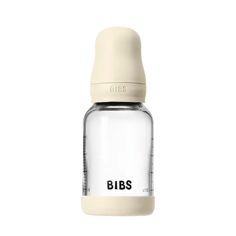 Biberon en Verre 120ml avec Tétine en Latex Débit lent – BIBS- Ivory