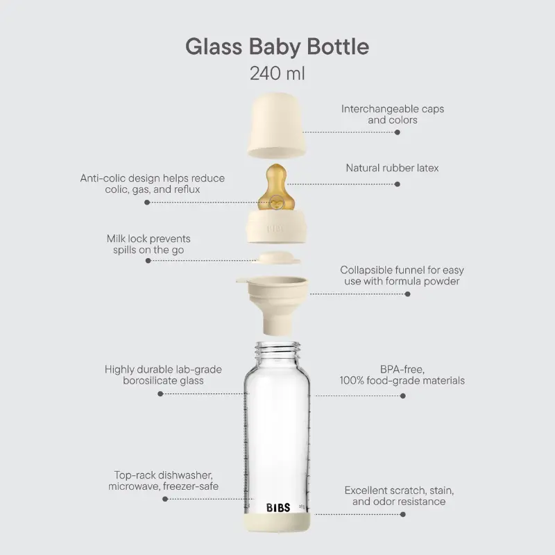 Biberon en Verre 240ml avec Tétine en Latex Débit Moyen - Sage