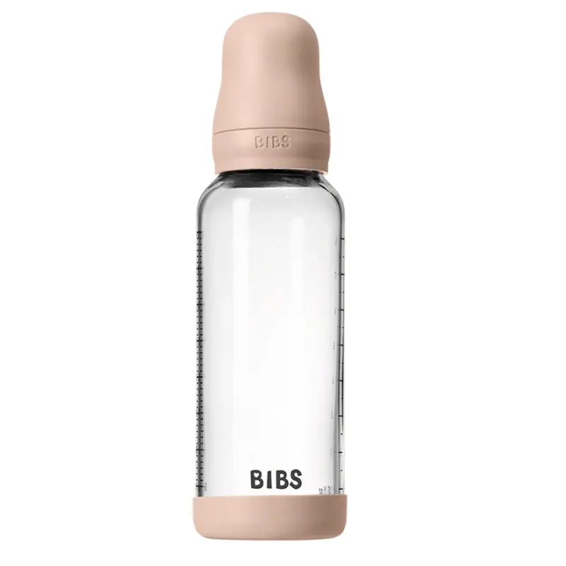xx Biberon en verre rond 240 ml + tétine en silicone débit moyen - Rose poudré