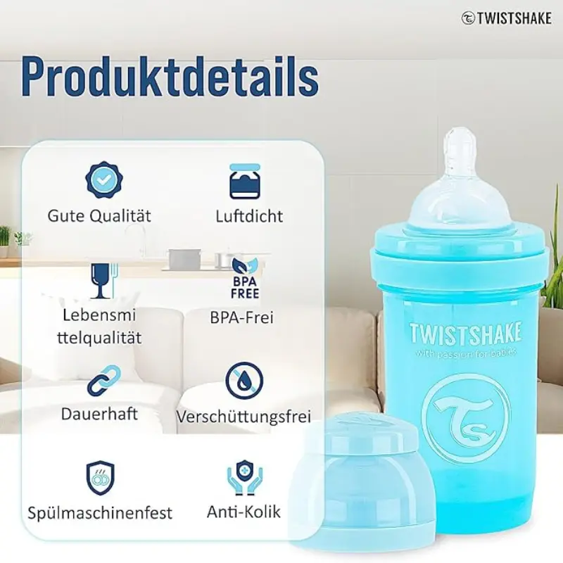 Biberons Anti-Coliques Twistshake 180ml Bleu– 2m+