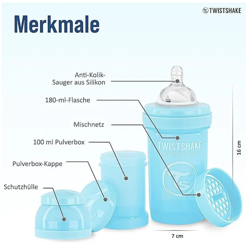 Biberons Anti-Coliques Twistshake 180ml Bleu– 2m+