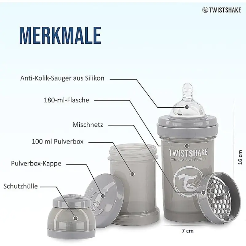 Biberons Anti-Coliques Twistshake 180ml gris – 2m+
