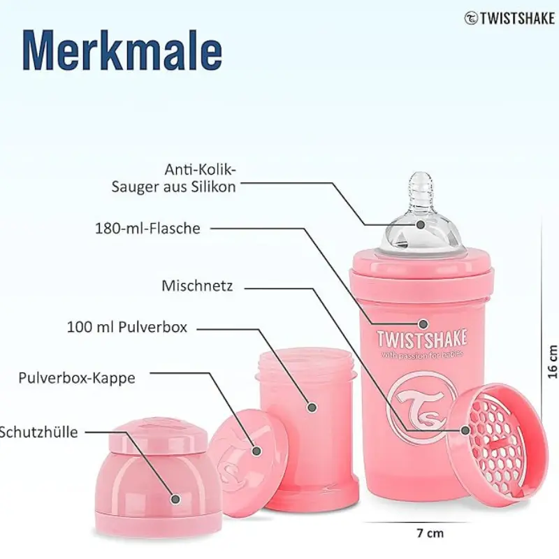 Biberons Anti-Coliques Twistshake 180ml Rose – 2m+