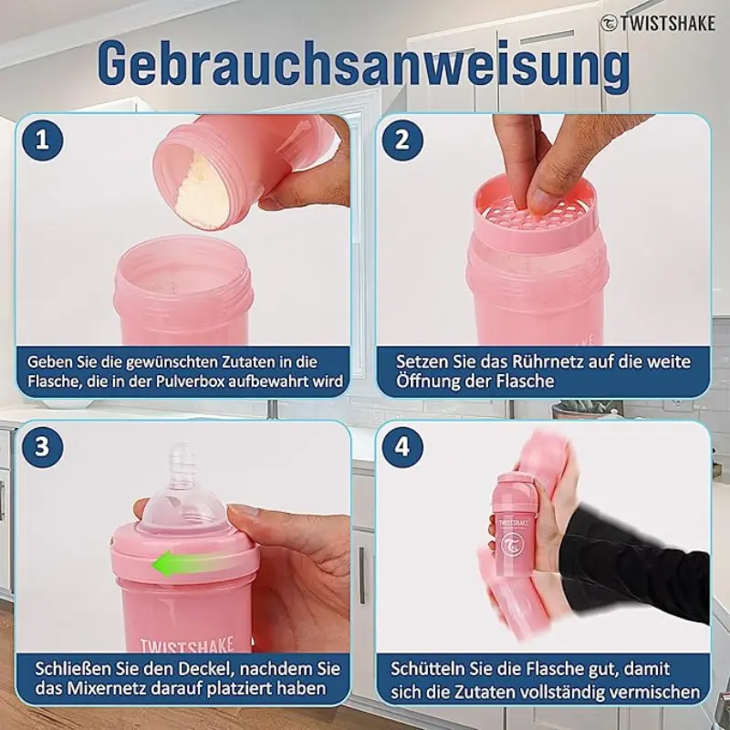 Biberons Anti-Coliques Twistshake 180ml Rose – 2m+