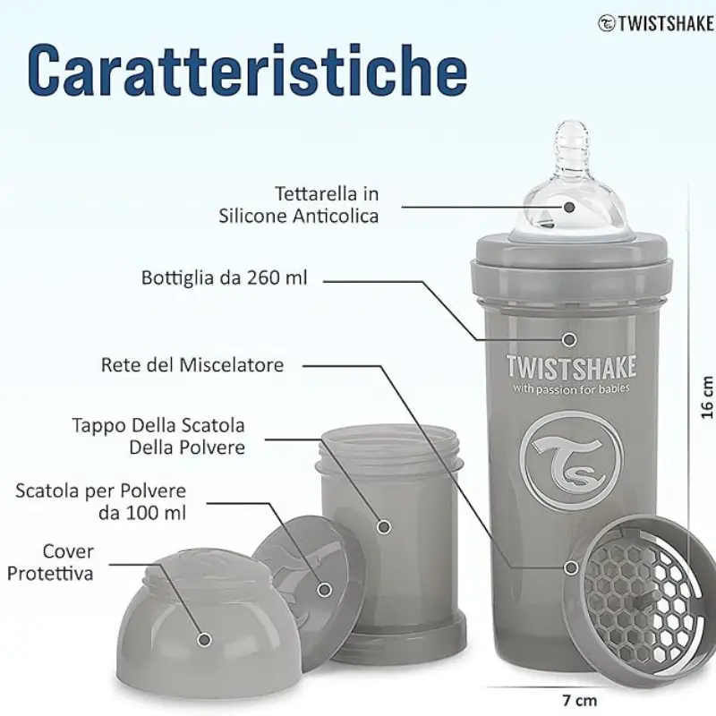 Biberons Anti-Coliques Twistshake 260ml Gris – 2m+