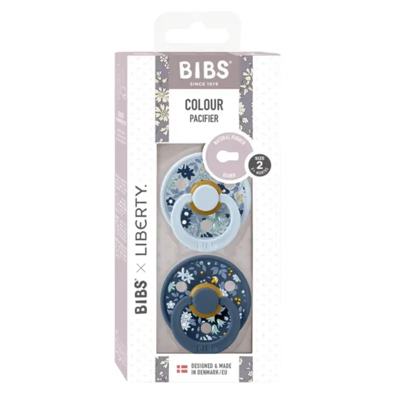 xx BIBS x LIBERTY Lot de 2 Sucettes Rondes - Chamomile Lawn/Baby Blue Mix