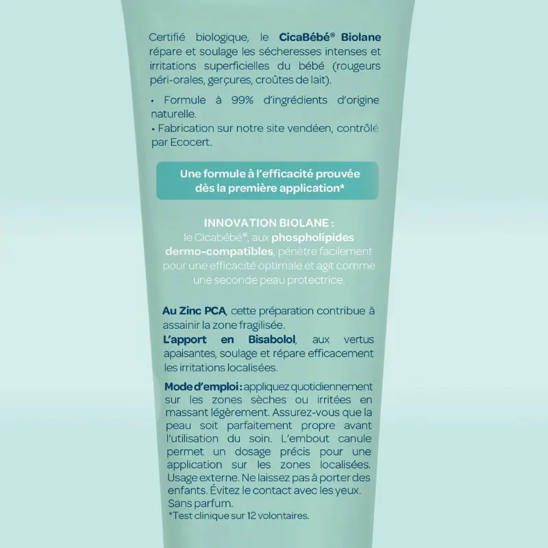 BIOLANE Cicabébé Certifié Biologique  Crème Réparatrice et Apaisante pour Bébé 40ml