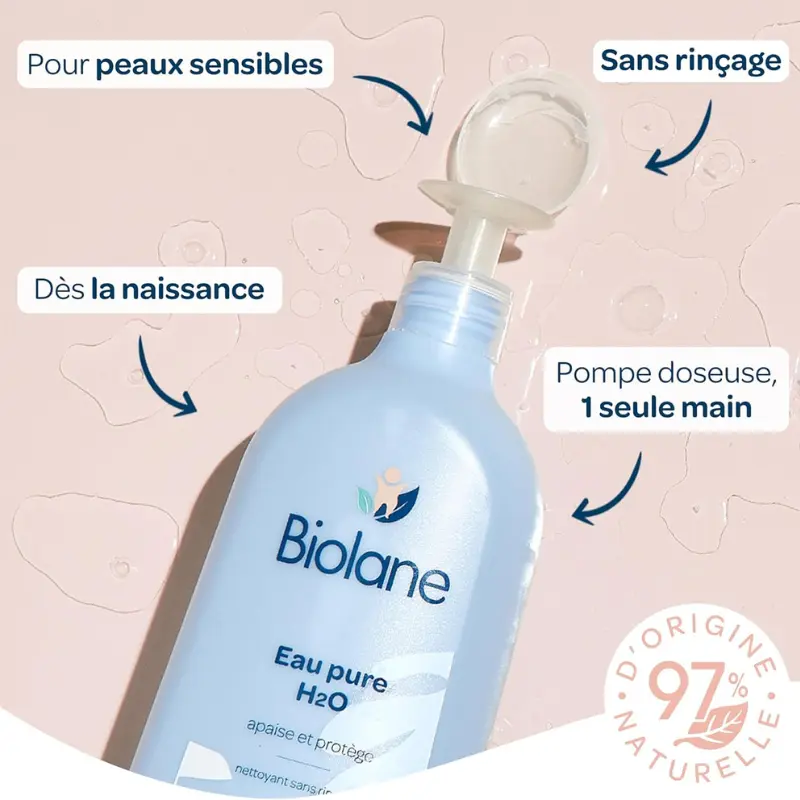 BIOLANE Eau Pure H2O Nettoyant Visage, Corps et Siège Bébé 750 ml
