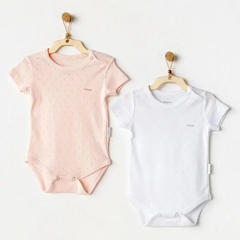 xx Body basique Andy Wawa Ac24704 à manches jacquard, lot de 2, rose et blanc