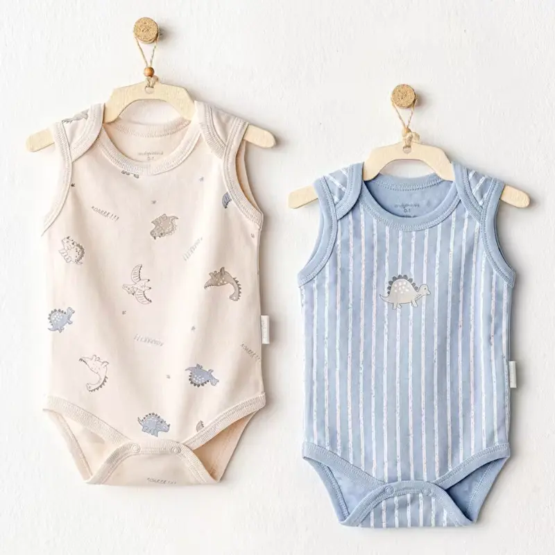 xx Body bébé 2 pièces Dino beige bleu AC2592 Andywawa