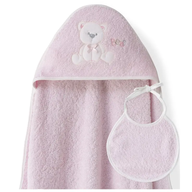 Cape de bain 1X1 Mod Ours Nœud papillon + Bavoir rose