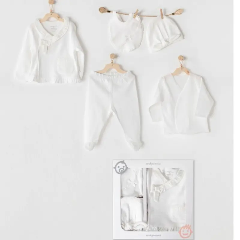 xx Coffret Naissance 100% Coton 5 Pièces Blanc Chic- Andywawa AC22560