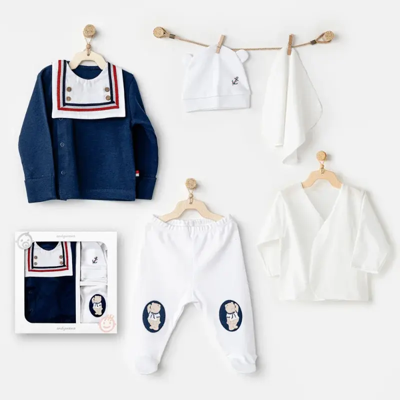 xx Coffret Naissance Baby Marin 5 Pcs Coton- Andywawa