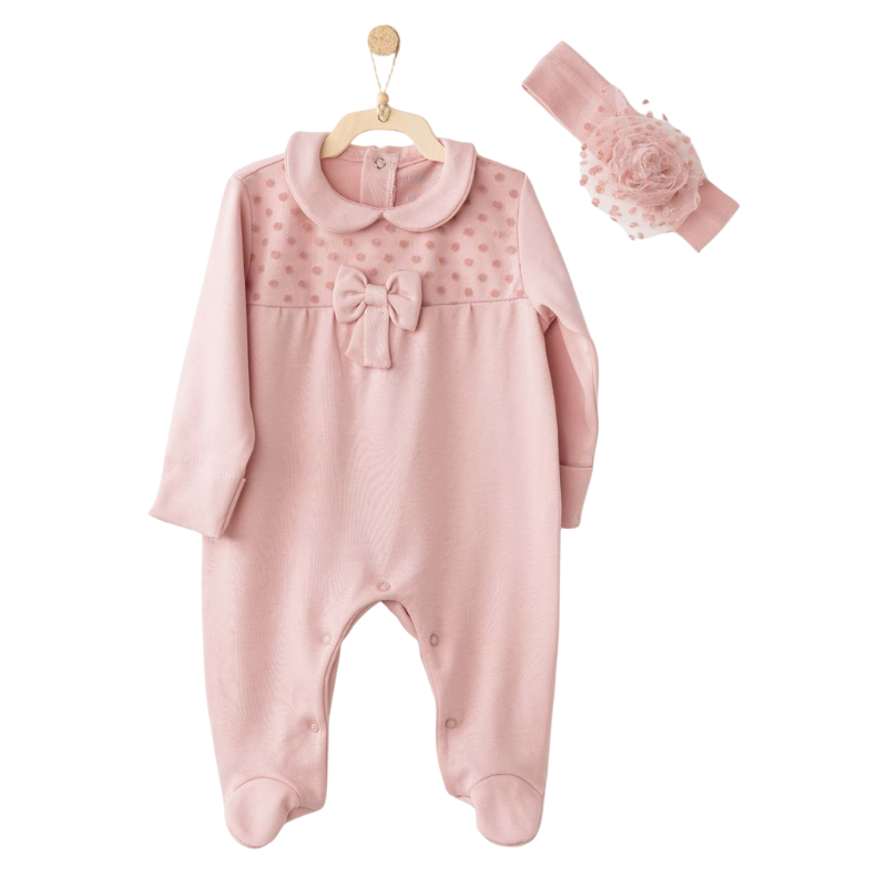 xx Combinaison bébé avec bandeau – Rose poudré – Nœud élégant - détails en tulle ac26242