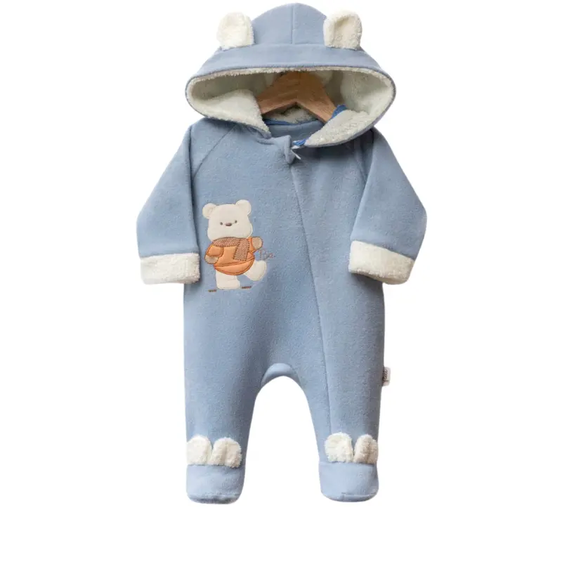 Combinaison polaire bébé avec capuche à oreilles et motif ourson