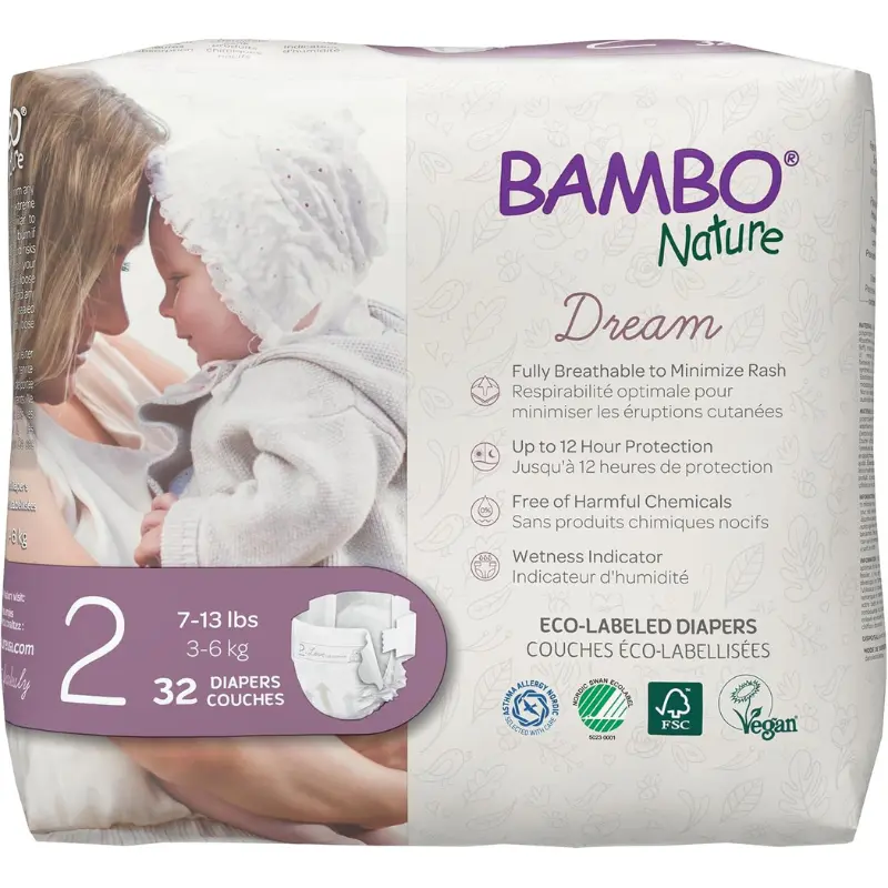 xx Couches bébé Bambo Nature Dream Taille 2 (3-6 kg) – 32 pièces