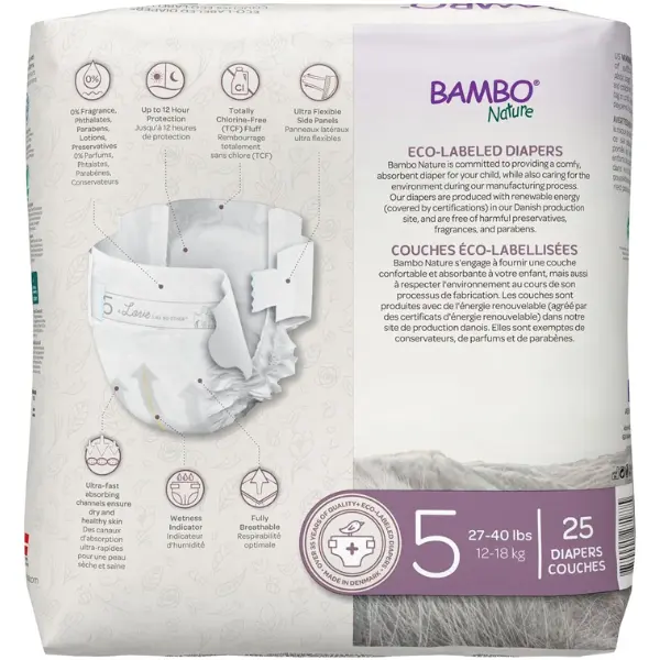 Couches pour bébé écologiques haut de gamme Bambo Nature, taille 5
