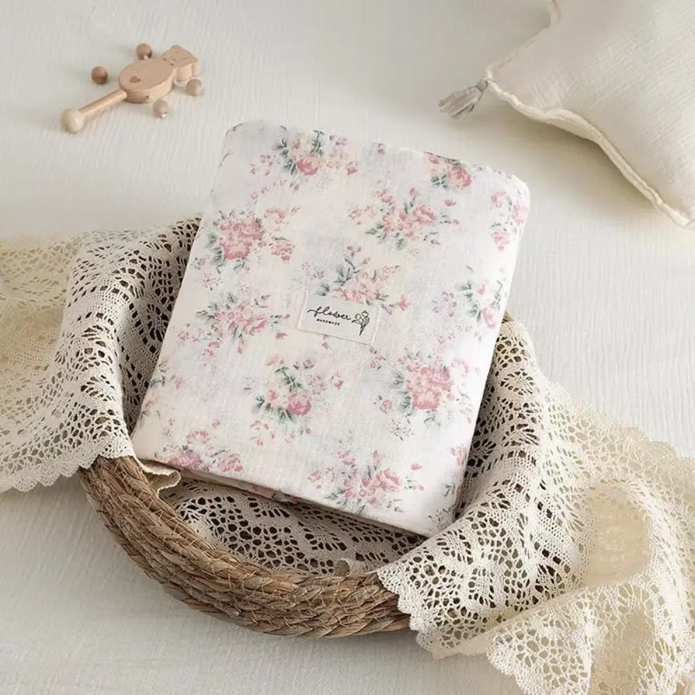 xx Couverture en Mousseline de Coton Bio 120cm x 130cm Fleurs