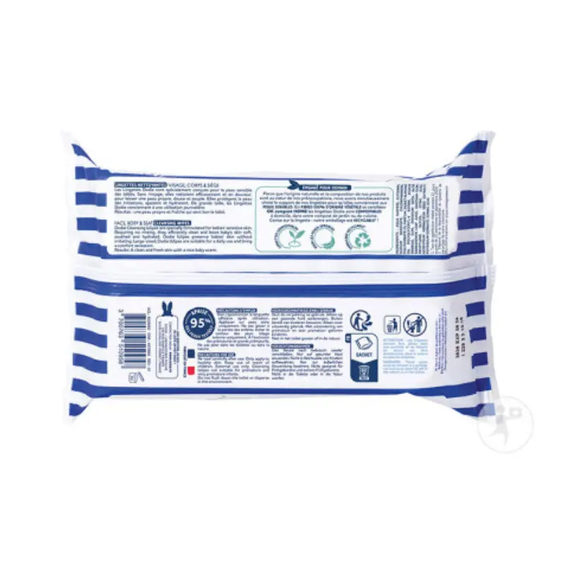 Dodie Lingettes Nettoyantes Compostables 3-En-1 Peaux Sensibles 60 Pièces