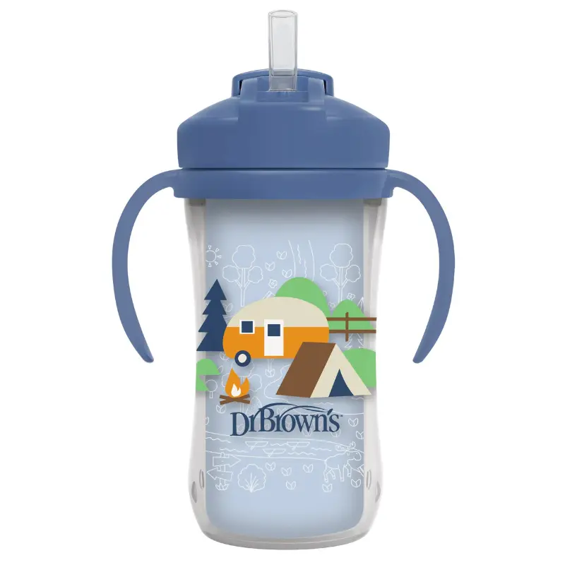 Dr. Brown's Gobelet Isotherme à Paille 300ml avec Poignées 12M+ - Bleu